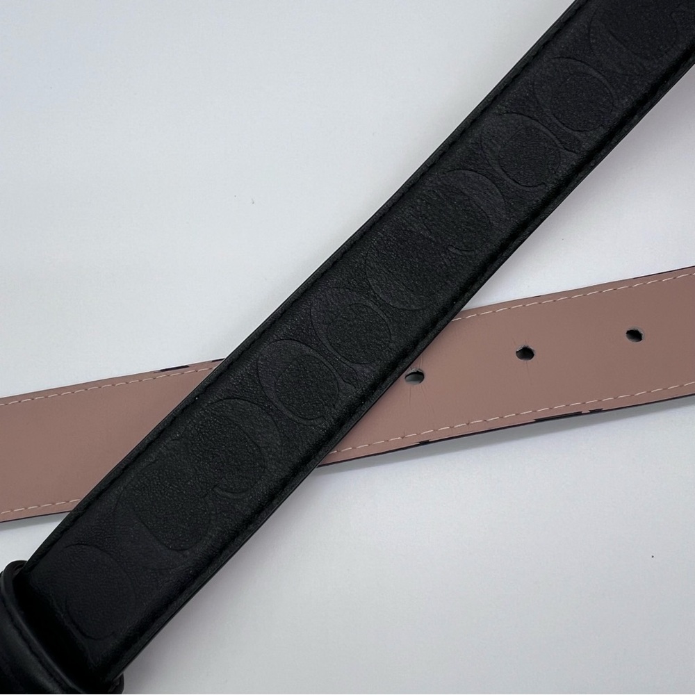 Coach Black & Blush Reversible Leather Belt with Floral Buckle- 40” - Picture 5 of 16